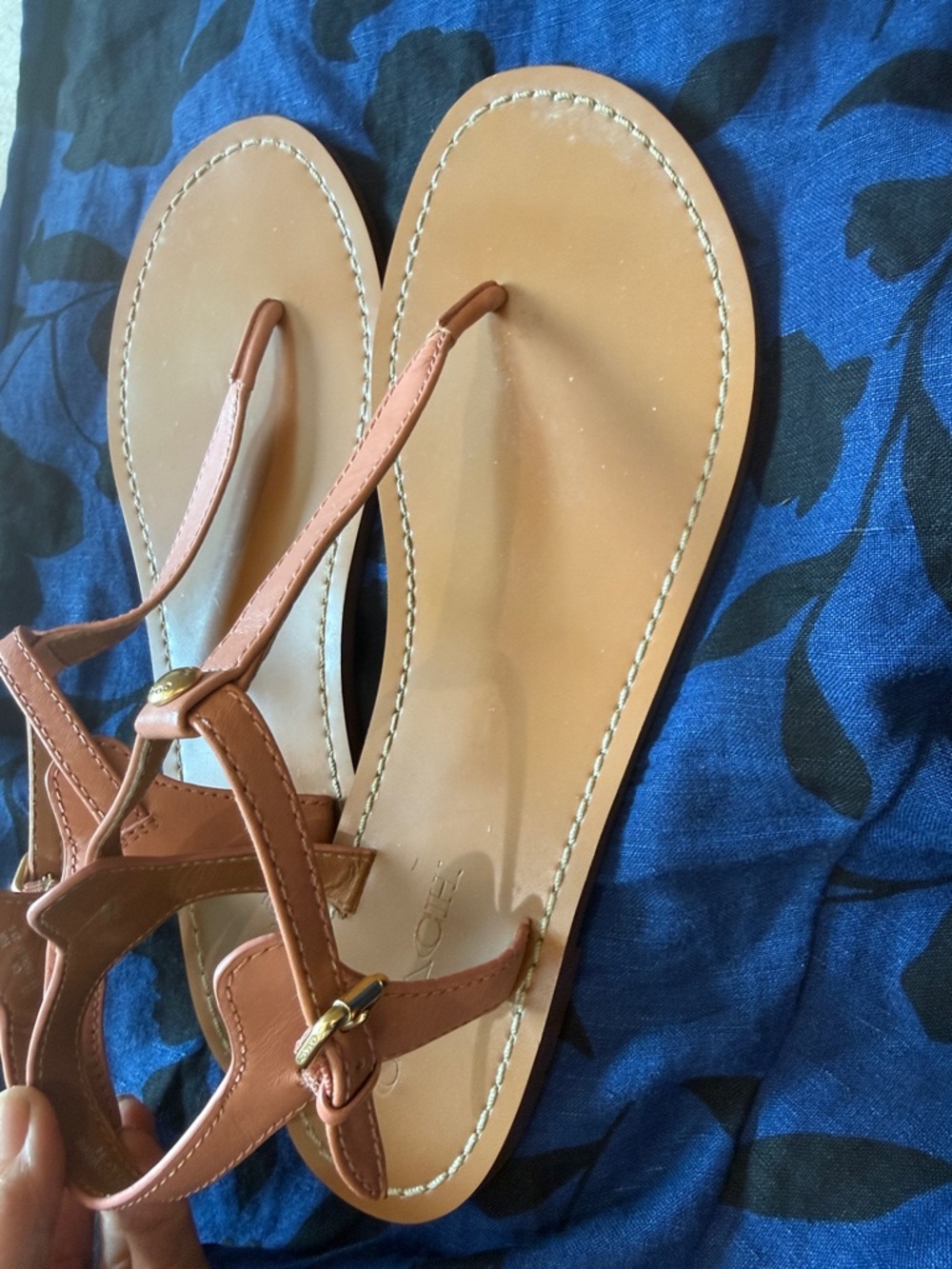 Coach Coral Leather T-Strap Sandals